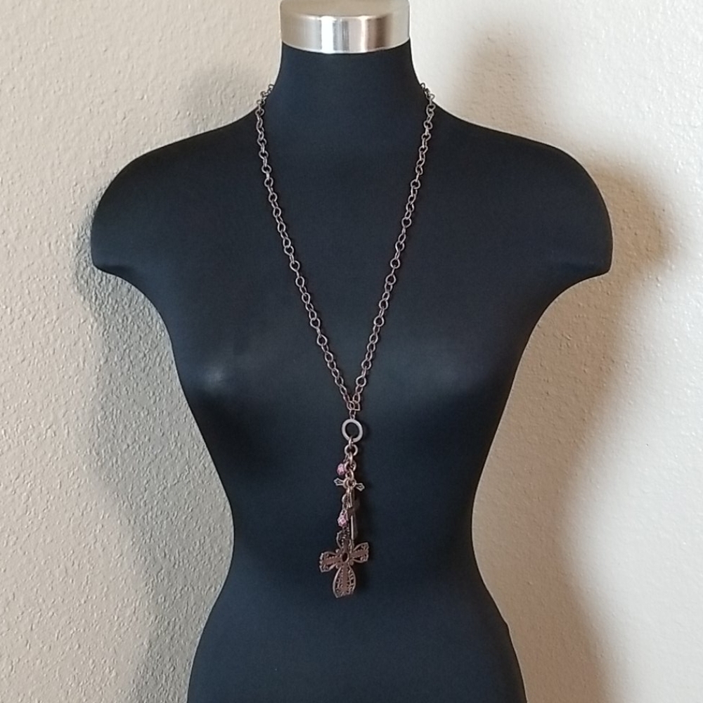 Long Copper Multi Cross Necklace